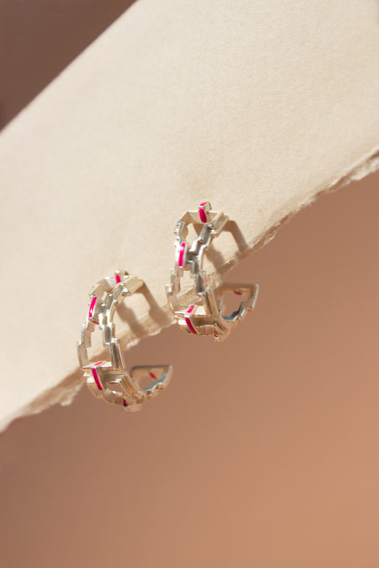 Mayan Hoops - Silver Fuchsia image 1