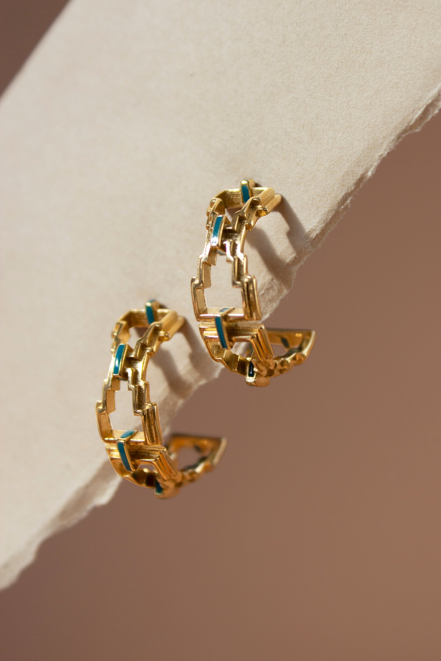 Mayan Hoops - Gold Emerald image 1