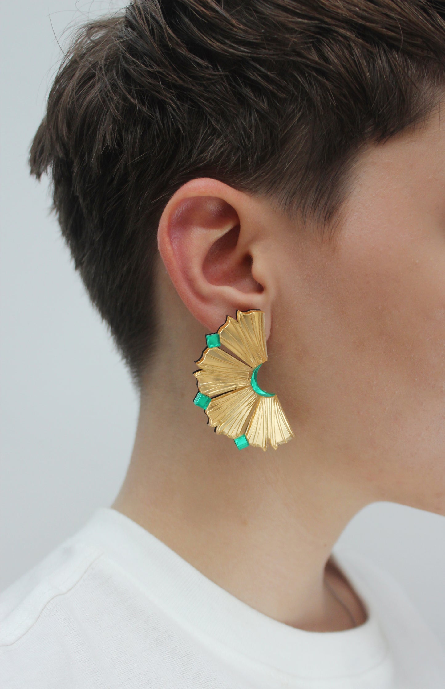 Nalla Earrings - Gold & Seafoam image 1