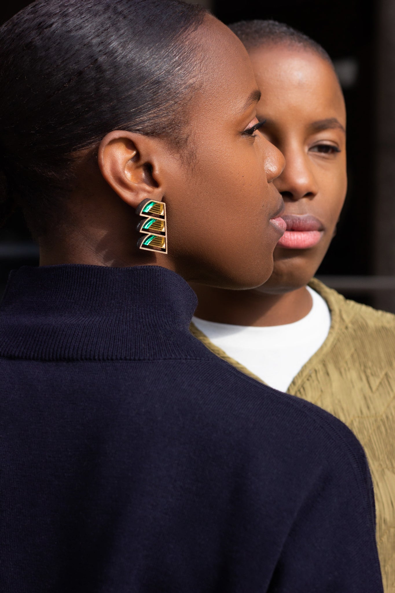 Serrated Balcony Earring - Green image 1