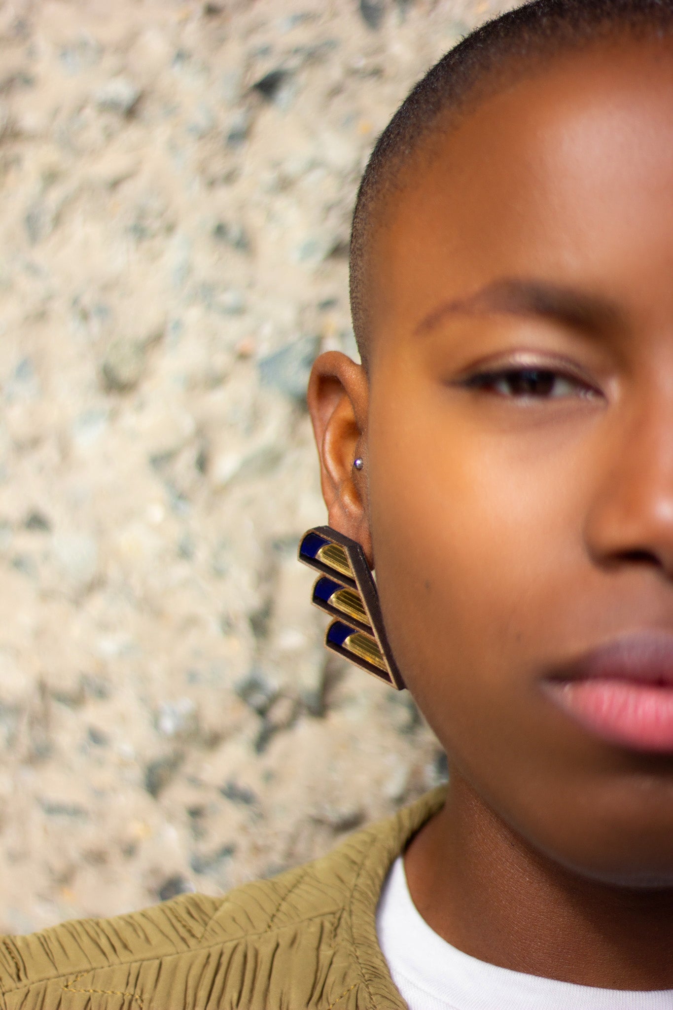 Serrated Balcony Earring - Navy image 1