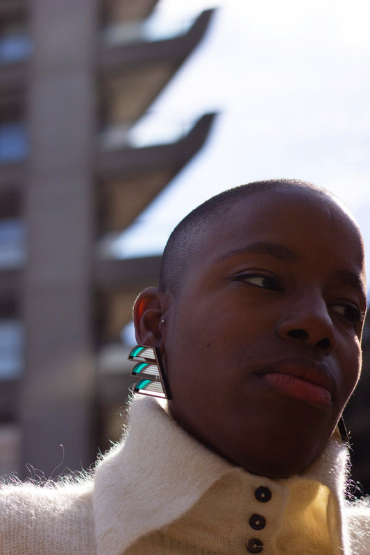 Serrated Balcony Earring - Green image 3