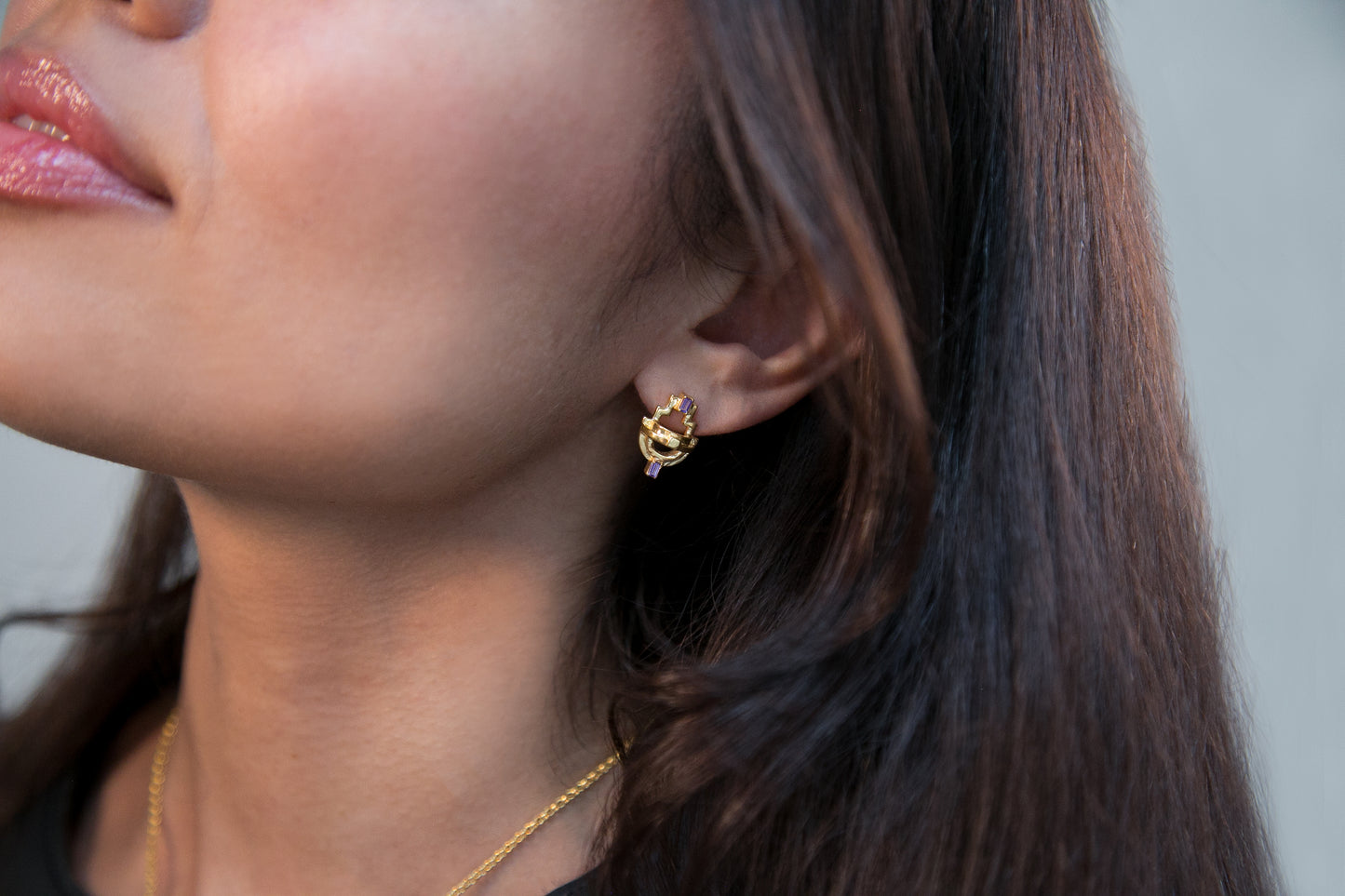 Ayah Earrings - Gold Amethyst