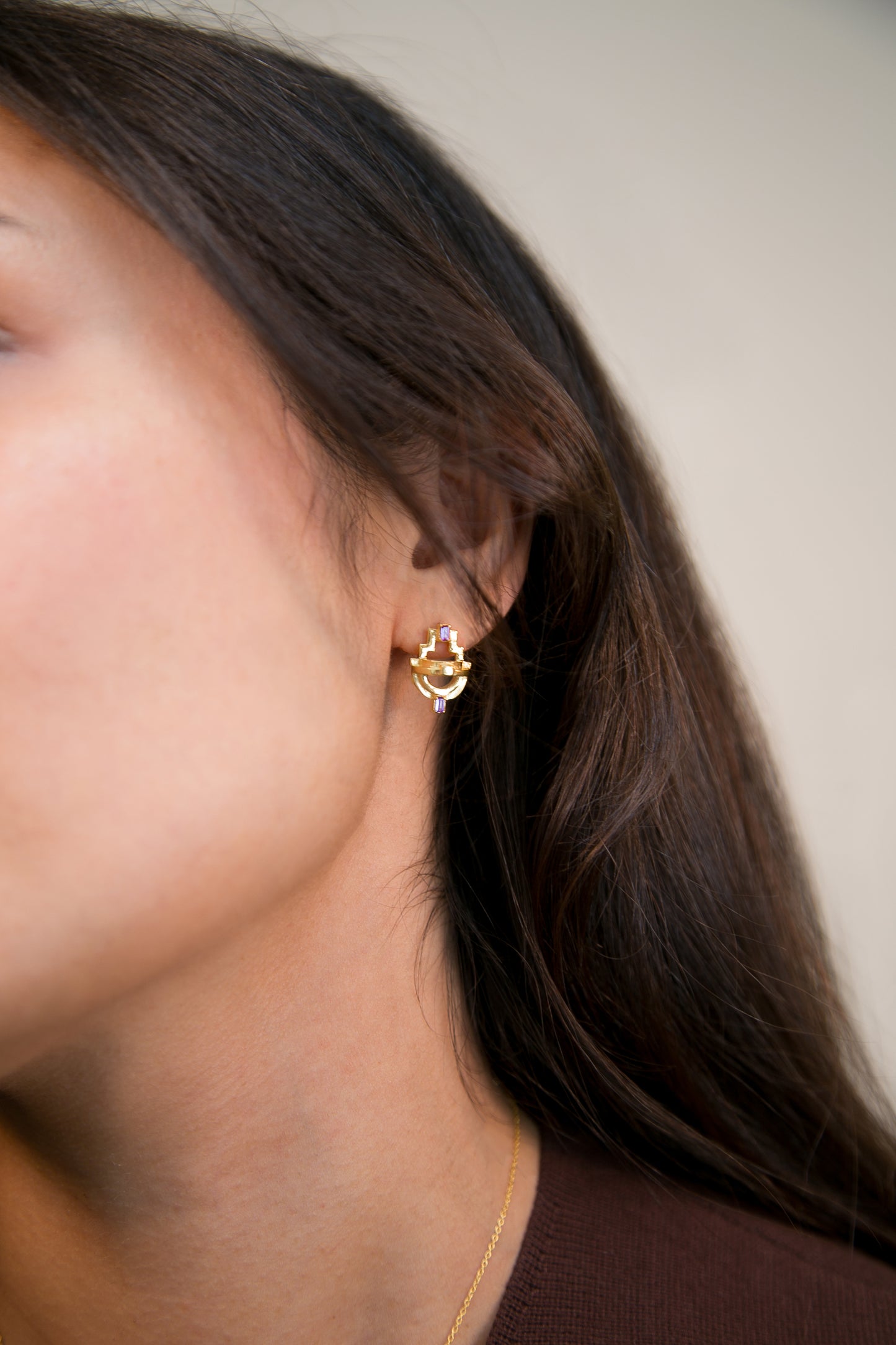 Ayah Earrings - Gold Amethyst