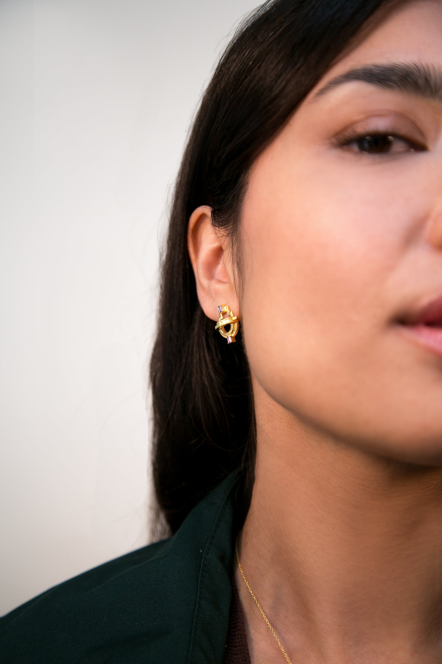 Ayah Earrings - Gold Amethyst