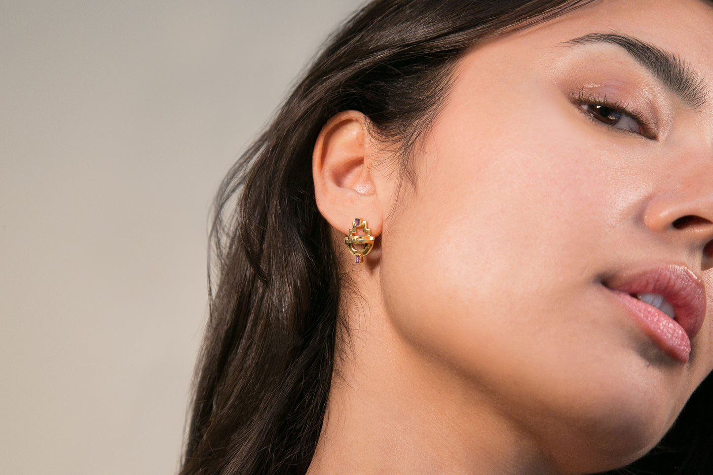 Ayah Earrings - Gold Amethyst