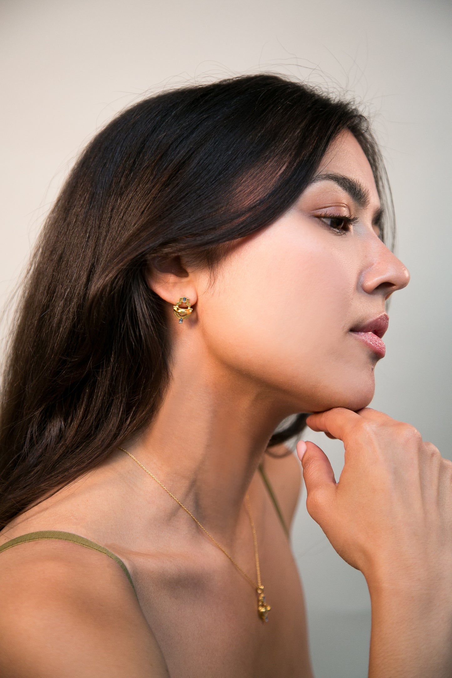 Ayah Earrings - Gold Blue Topaz