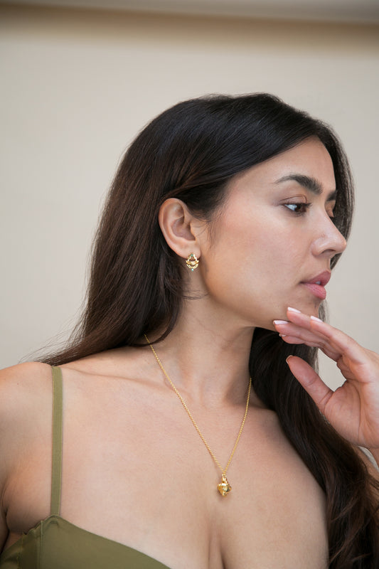 Ayah Earrings - Gold Green Tourmaline