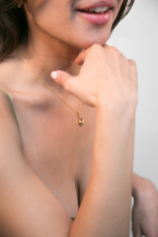 Ayah Necklace - Gold Blue Topaz