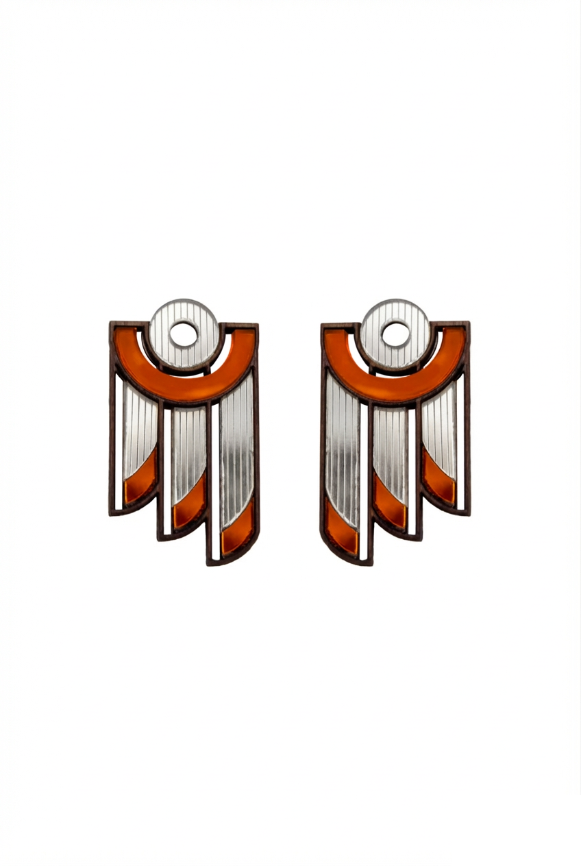 Pair of earrings with geometric design on a white background