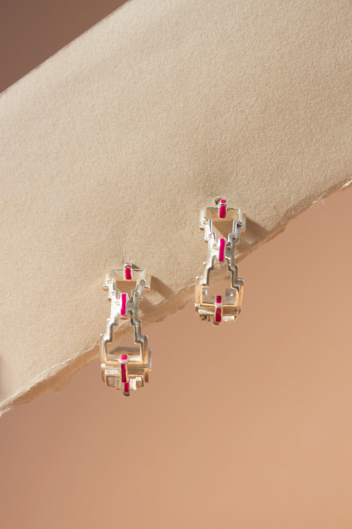 Mayan Hoops - Silver Fuchsia image 2