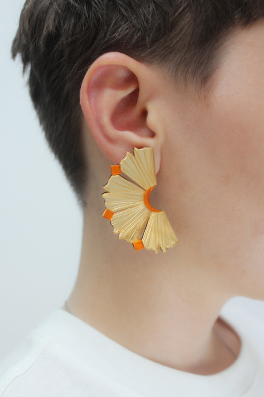 Nalla Earrings - Gold & Tangerine image 1