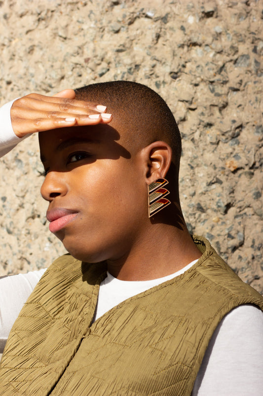 Serrated Balcony Earring - Orange image 1