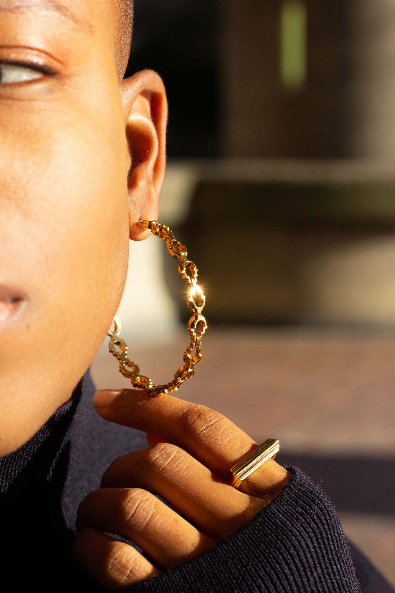Mayan Hoops - Large Gold image 1