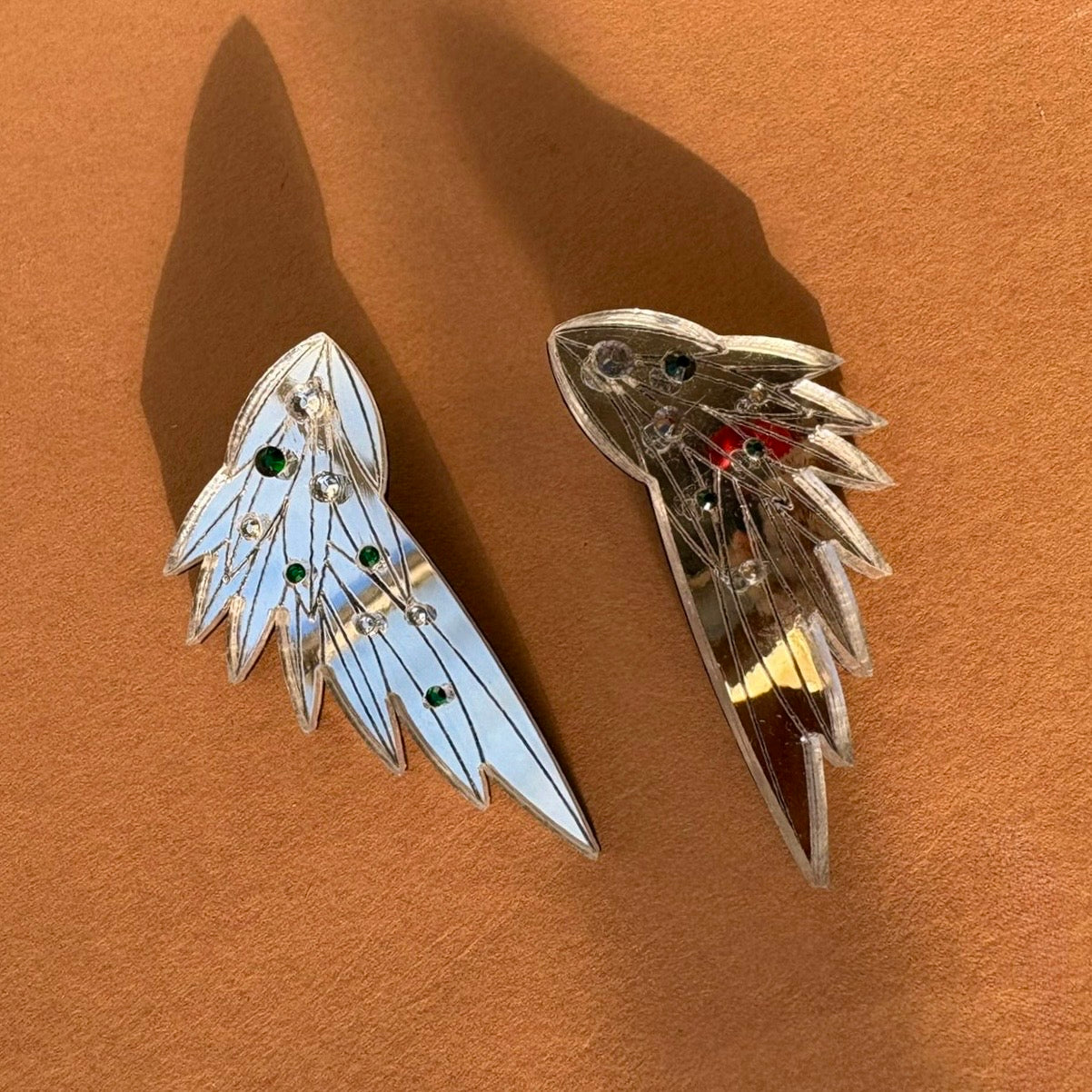 Wing Earrings - Large Silver Gems SECONDS