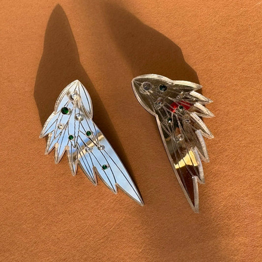 Wing Earrings - Large Silver Gems SECONDS