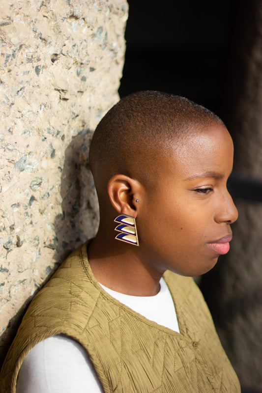 Serrated Balcony Earring - Navy image 2