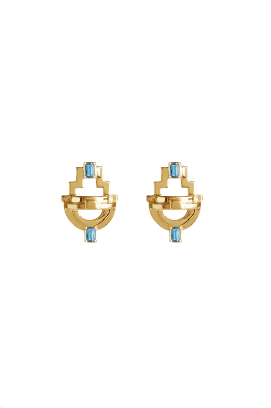 Ayah Earrings  - Gold Blue Topaz