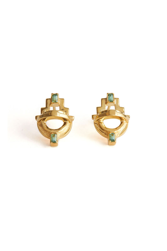 Ayah Earrings  - Gold Green Tourmaline