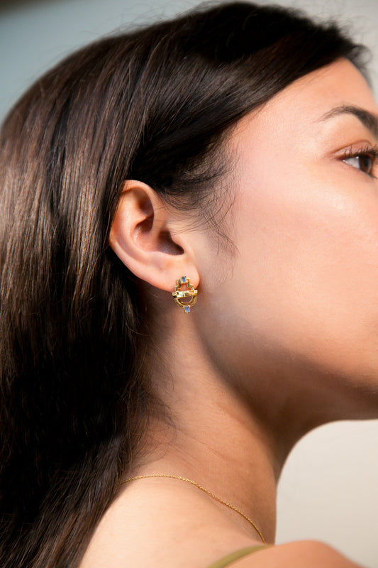 Ayah Earrings  - Gold Blue Topaz