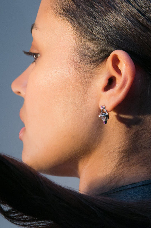 Ayah Earrings - Silver Amethyst