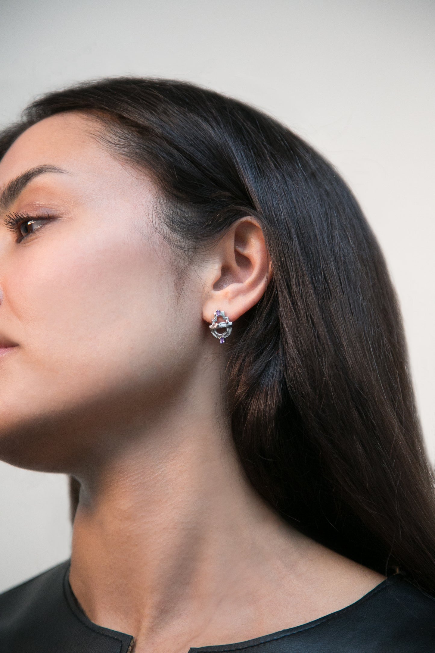 Ayah Earrings - Silver Amethyst