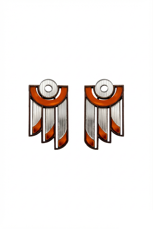 Pair of earrings with geometric design on a white background