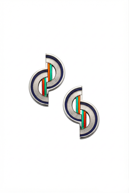 Barbican Earrings - Silver Navy