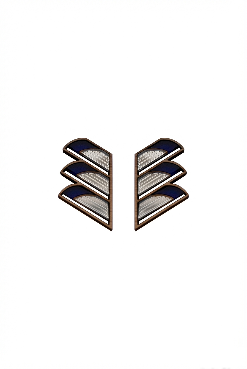 Serrated Balcony Earring - Silver Navy