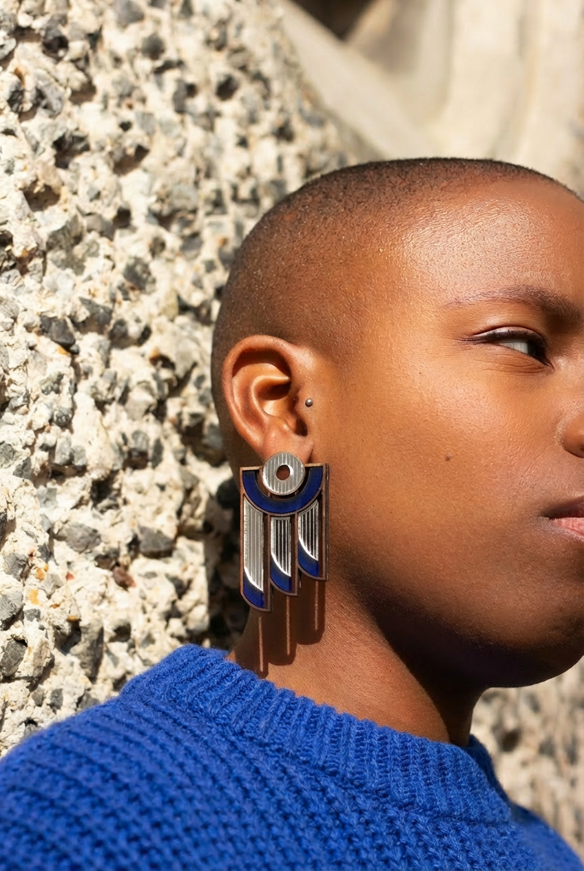 Balcony Earrings Silver and Navy