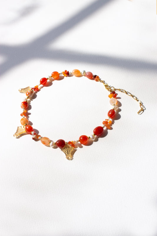 Kiya Beaded Necklace - Pearl & Carnelian
