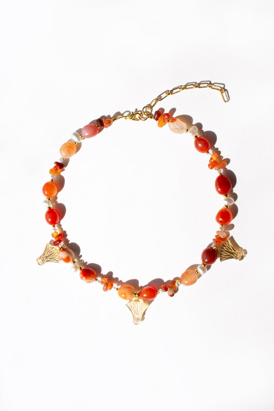 Kiya Beaded Necklace - Pearl & Carnelian