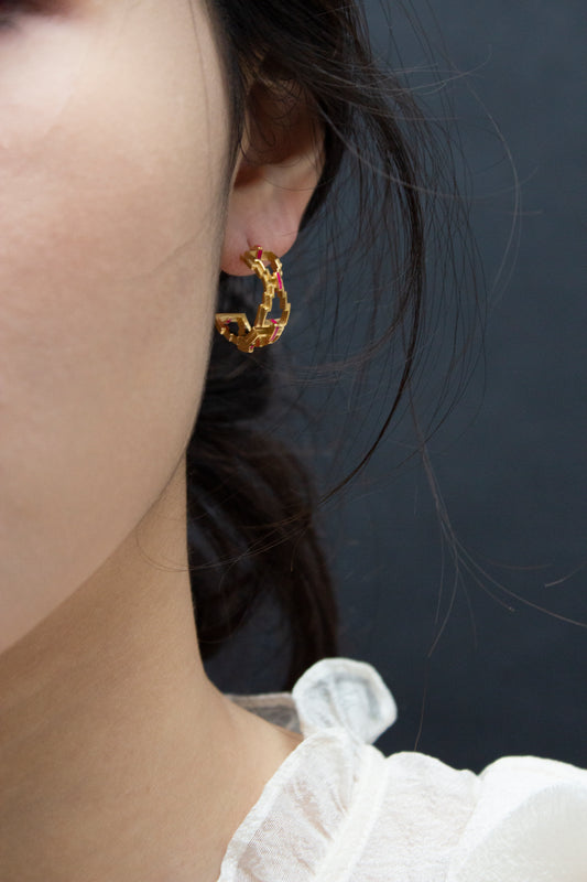 Mayan Hoops - Gold Fuchsia