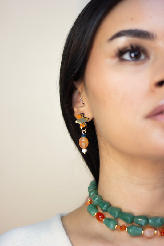 Zaid Earrings - Pearl, Carnelian