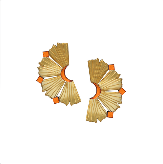 Nalla Earrings - Gold & Tangerine