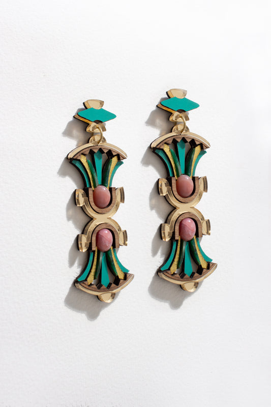 Nefertiti Earrings - Pink opal