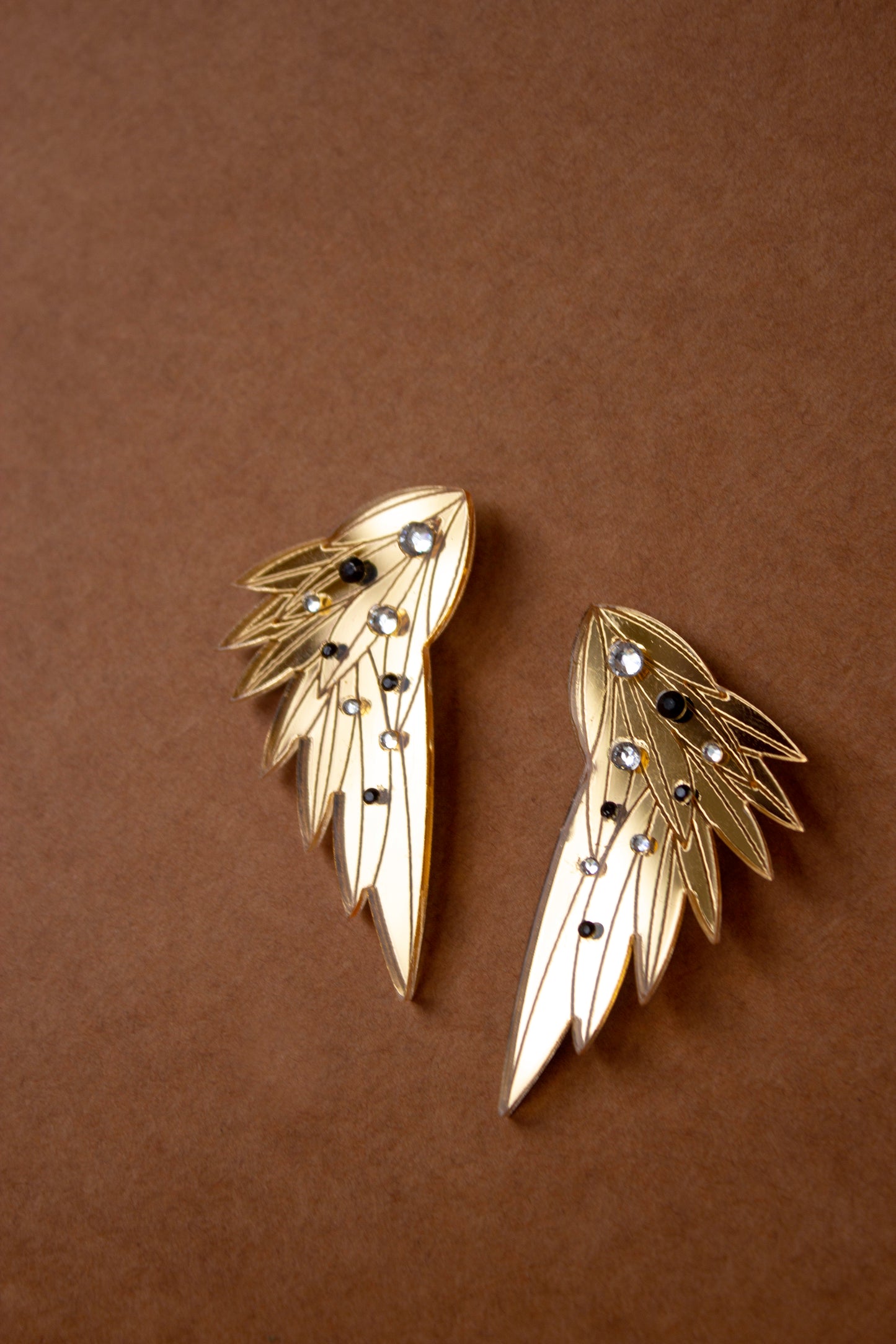 Wing Earrings - Large Gold Gems