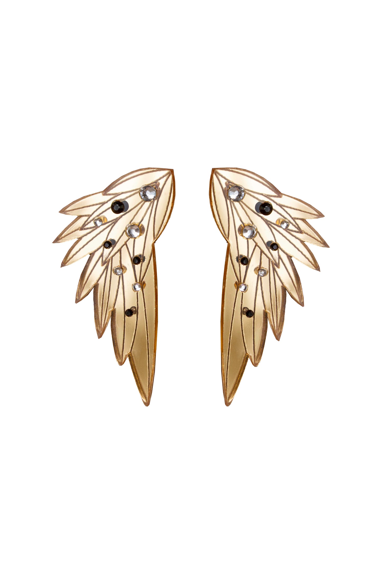 Wing Earrings - Large Gold Gems