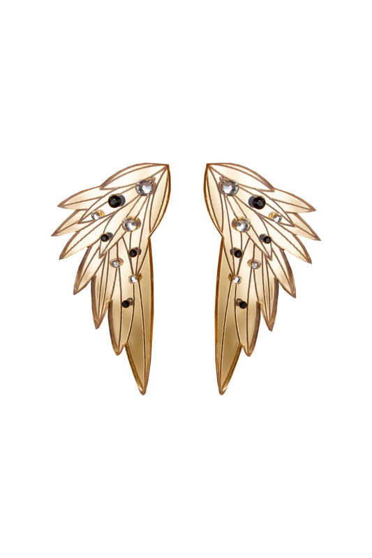 Wing Earrings - Large Gold Gems