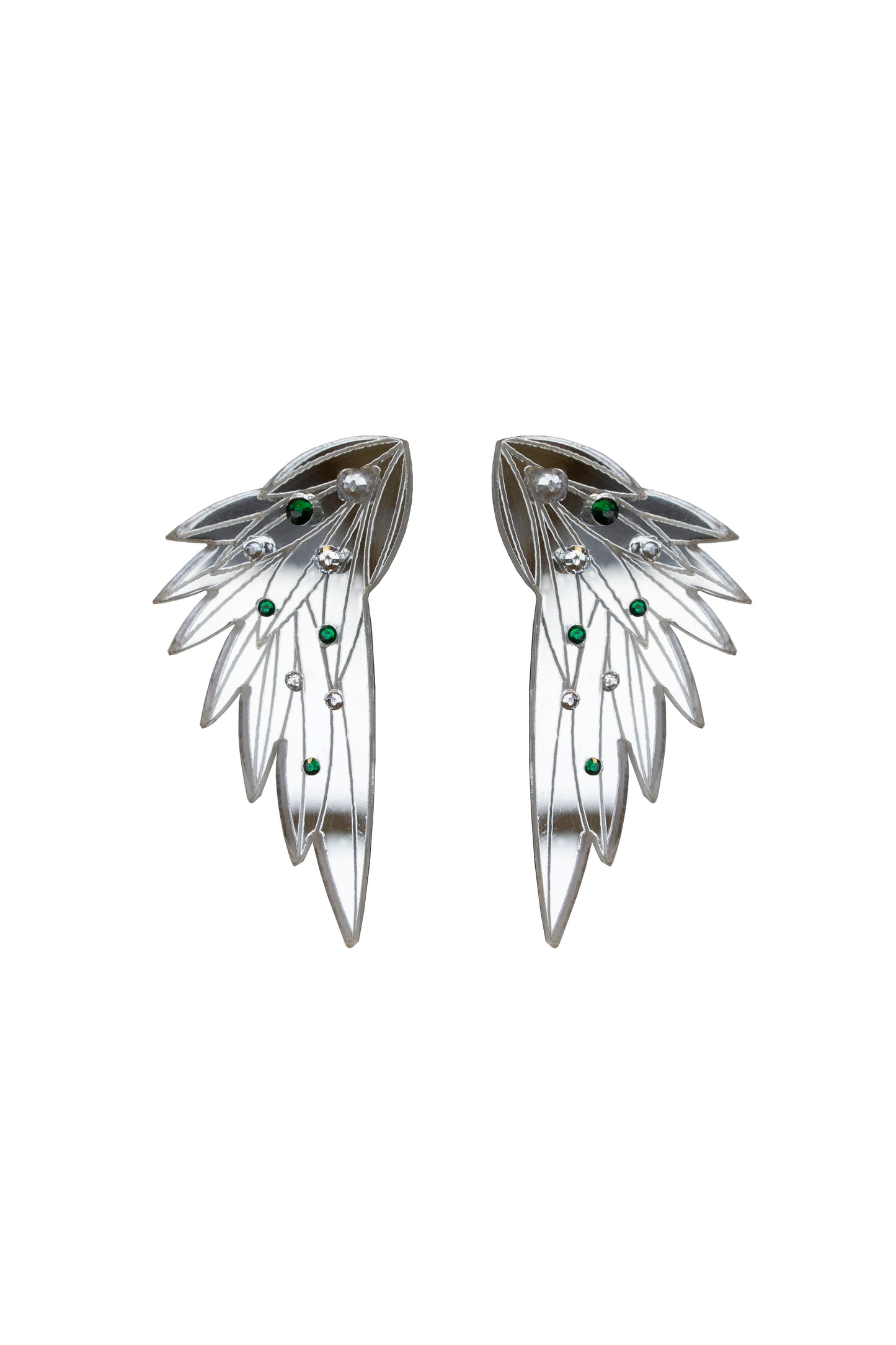 Wing Earrings - Large Silver Gems