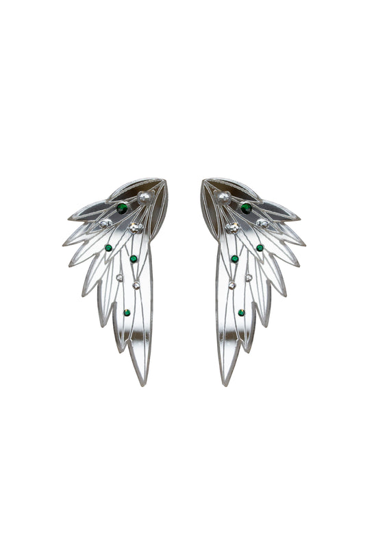 Wing Earrings - Large Silver Gems