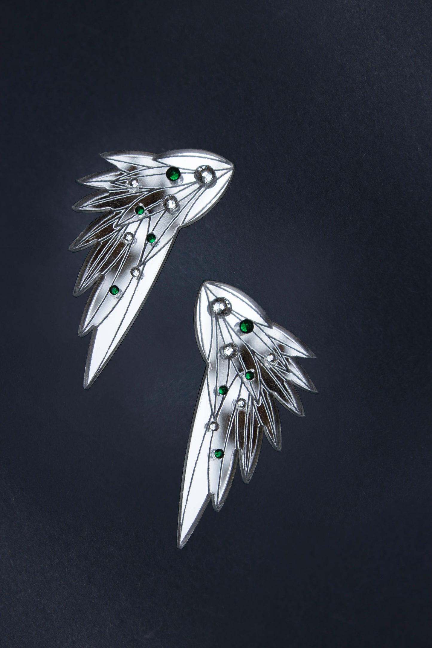 Wing Earrings - Large Silver Gems