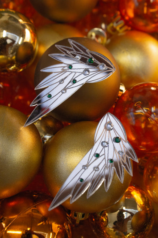 Wing Earrings - Large Silver Gems