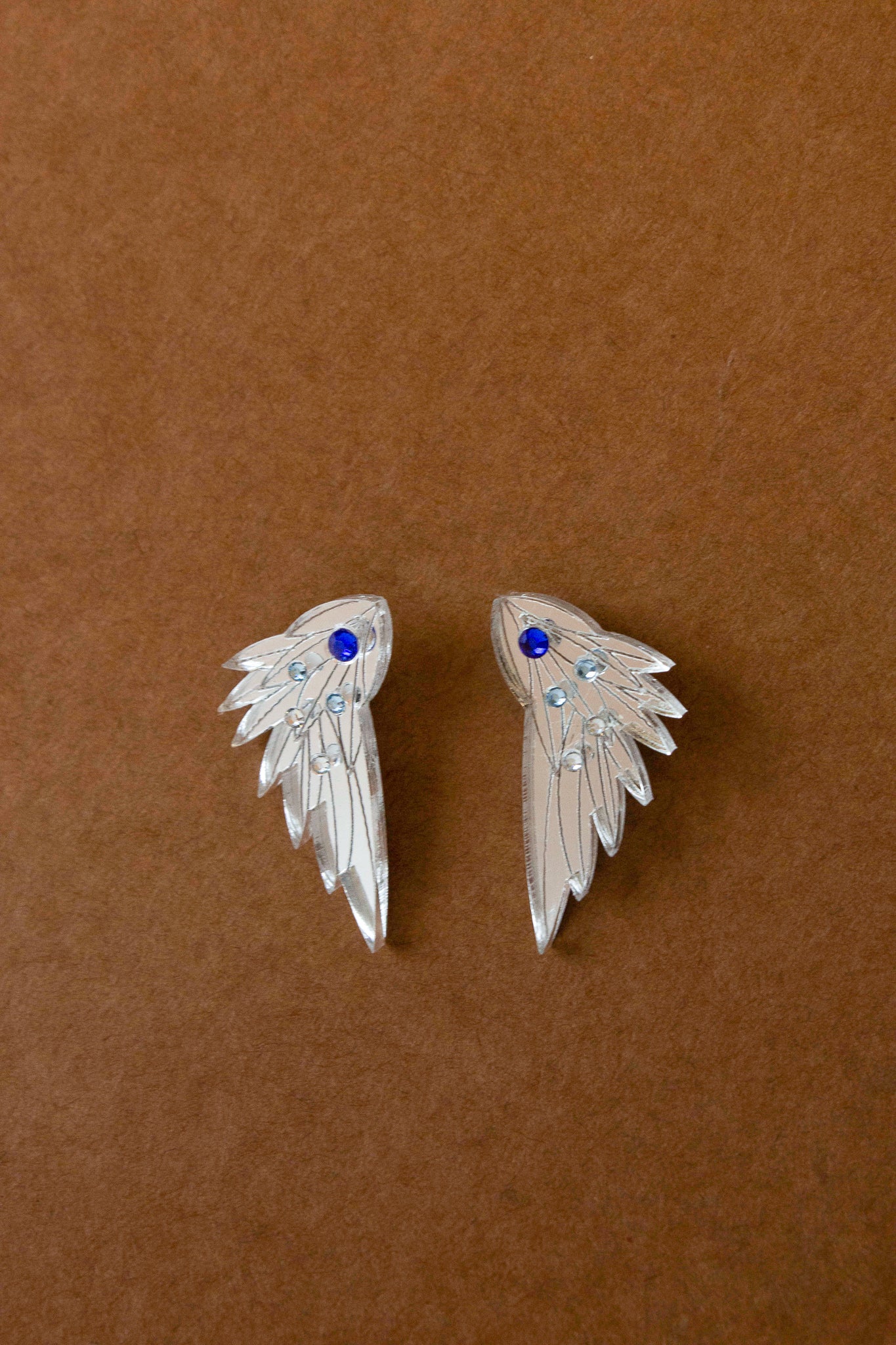 Wing Earrings - Small Silver Gems