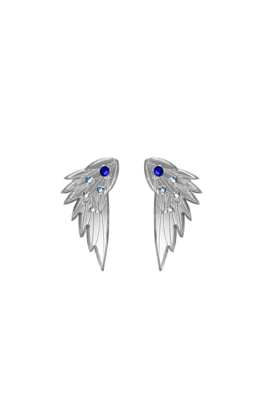 Wing Earrings - Small Silver Gems