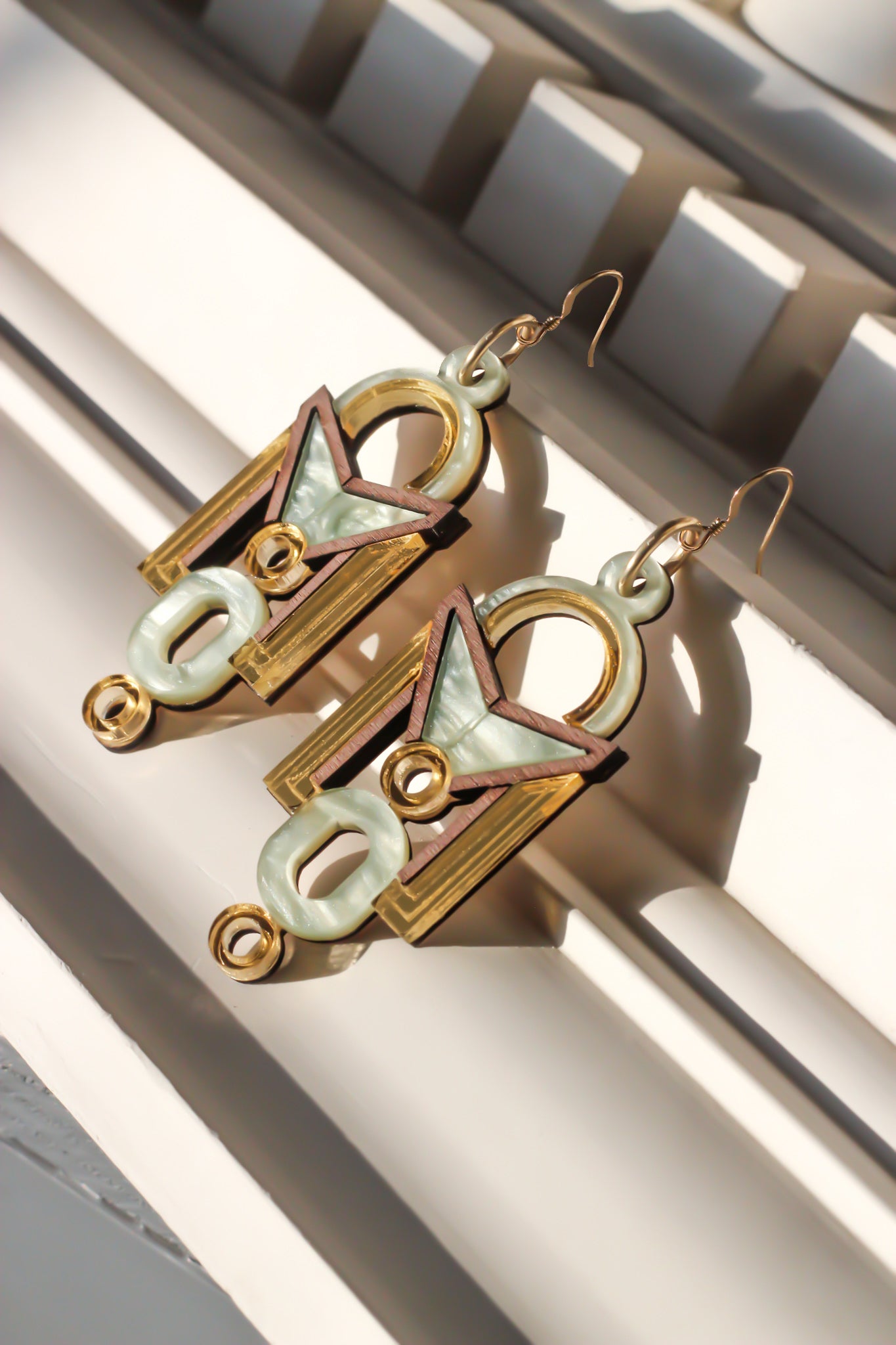 Handcrafted architectural Florence earrings gold and regency  finish