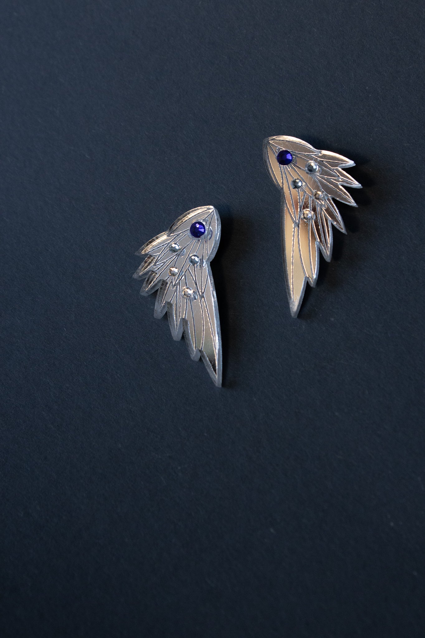 Wing Earrings - Small Silver Gems
