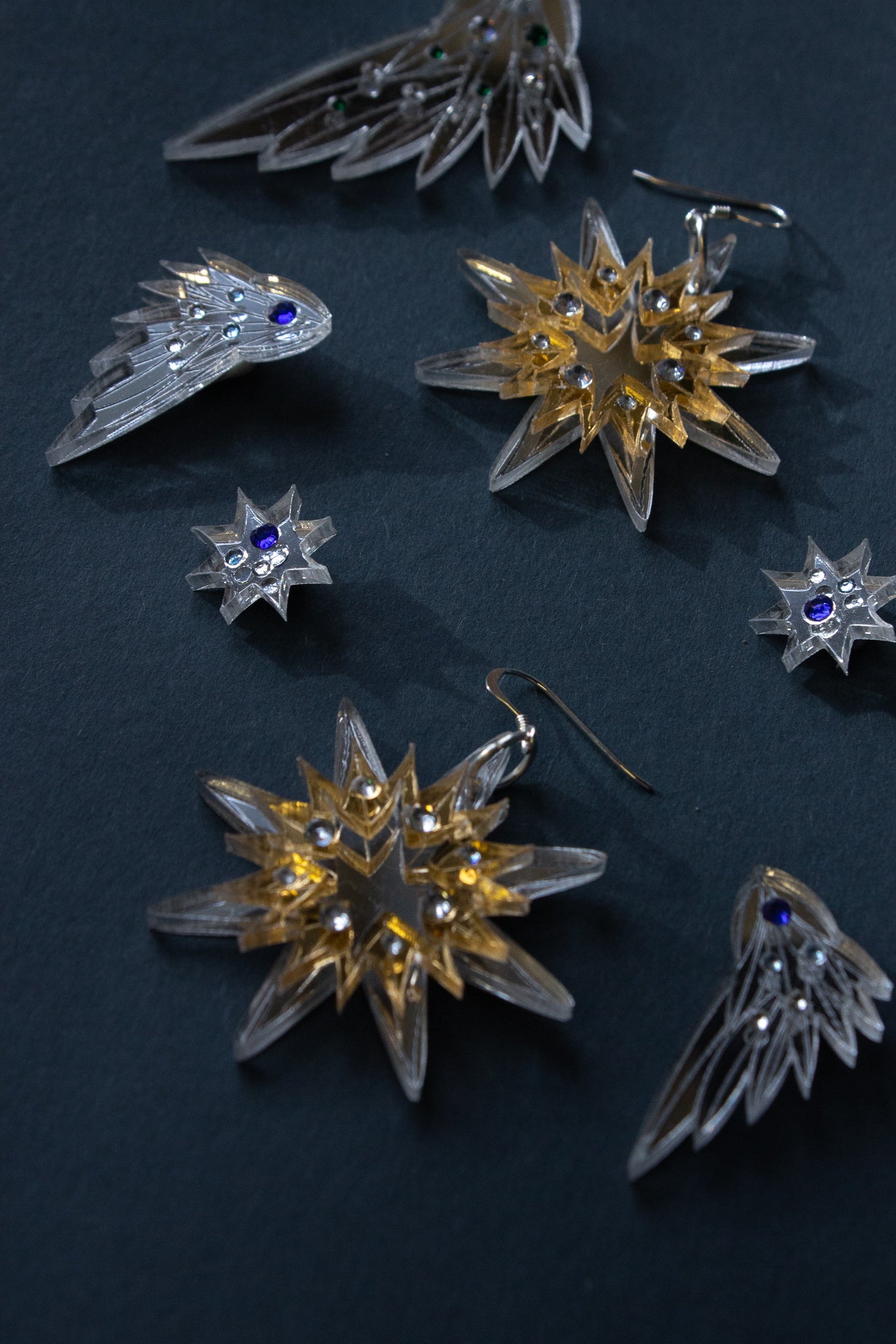 Wing Earrings - Small Silver Gems